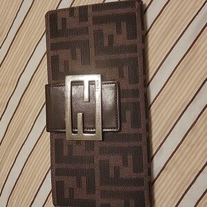 Fendi Monogram Canvas Wallet with Silver Accent